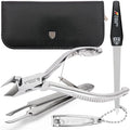 3 Swords Germany - Brand Quality Professional Toe Nail Nipper Set Stainless Steel INOX Wave Nipper, Head Cutter, Nail File Finger Clipper, Tweezers with case for ingrown Toe Nails by 3 Swords (202)