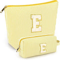 mibasies 2 PCS Initial Makeup Bags for Women: Cosmetic Bag for Travel Toiletry - Personalized Cute Makeup Pouch - Gifts for Grilfriend Wife Moms Bridesmaid - Retirement Travel Gifts - Yellow E