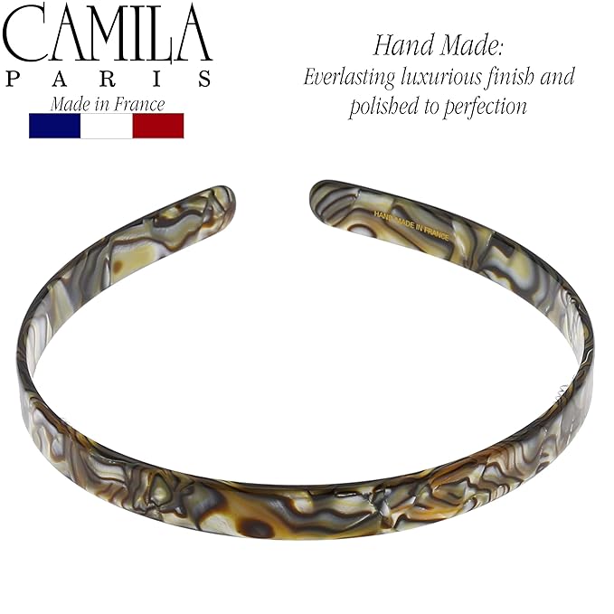 Camila Paris CP2005 French Headband for Women, Handmade Onyx, Strong Hold Grip Women's Hair Band, Ligth and Very Flexible, No Slip and Durable Styling Girls Hair Accessories, Made in France