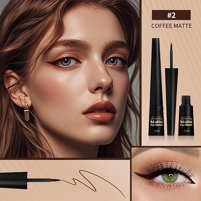 MAEPEOR Ultra-Fine Liquid Eyeliner Light Brown High-Pigmented Matte Eyeliner Pen Stay All Day Makeup with Fine Brush Tip (L02 Coffe Matte)