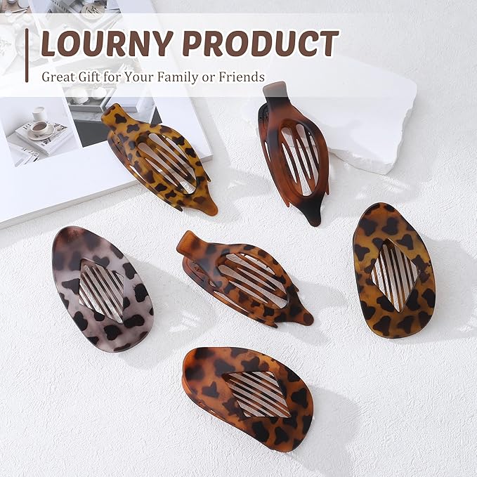 Lourny Flat Hair Clips for Women, 6PCS Flat Claw Clips for Thin Hair Lightweight Non-Slip Claw Clips for Women