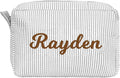 MT WORLD Personalized Makeup Bag Cute Cotton Cosmetic Bag for Women Seersucker Bridesmaid Travel Makeup Bag for Girls Aesthetic Toiletry Bag Organizer Storage Pouch (Grey)