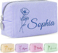 Yofair Personalized Makeup Bag with Bith Flower, Large Capacity Travel Toiletry Case Teen Girl Gift Trendy Stufff Custom Seersucker Cosmetic Bags Birthday Gifts for Girls