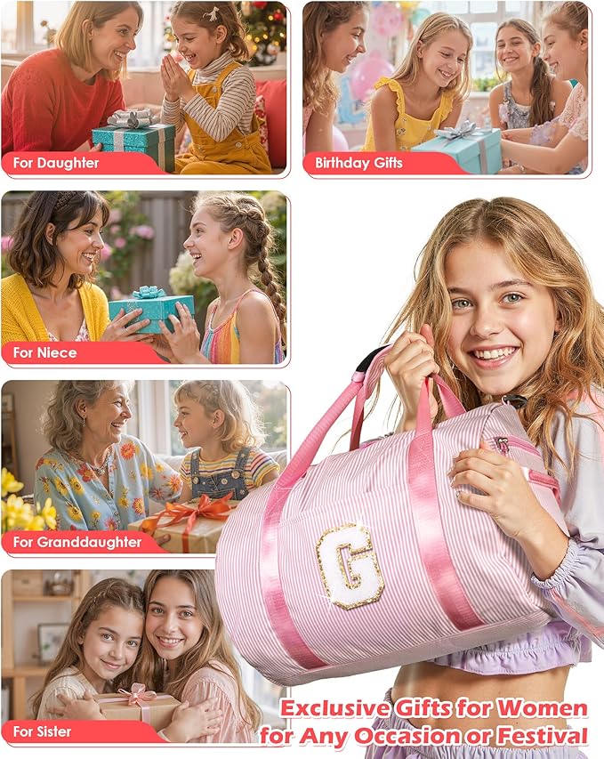Gift for 6 7 8 9 10 Years Old Girl, Girls Travel Duffle Bag, Kids Initial Overnight Bags with Shoe Compartment, Personalized Weekender Bag with Makeup Pouch, Birthday Gifts (Letter A)