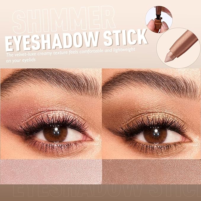 2 Colors Eyeshadow Stick Shimmer Glitter Eye Shadow Pencil Waterproof Eye Brightener Crayon Highlighter Eye Liner Pen Multi-Dimensional Blendable Neutral Crease-Proof Eyes Look Makeup, 7+9