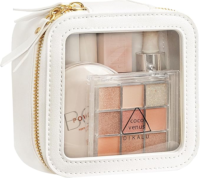 HBlife Small Makeup Bag for Purse Cute Mini Makeup Bag Cosmetic Bag Women Travel Clear Makeup Pouch Case Organizer Leather Make Up Toiletry Bag Transparent Storage Bag(White)