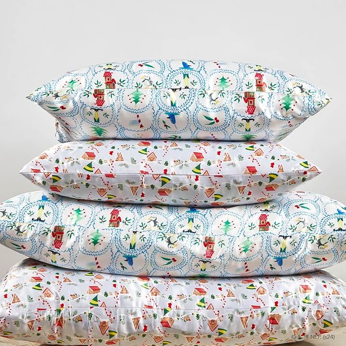 Kitsch x Elf North Pole - Satin Pillowcase with Zipper for Hair & Skin – Softer Than Silk, Cooling Pillow case, Wrinkle-Free, Machine Washable, Queen/Standard (19x26)
