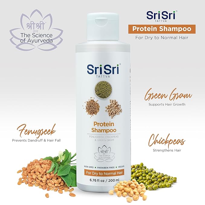 SRI SRI TATTVA Protein Shampoo - Natural Ayurvedic Haircare for Normal to Dry, Damaged Hair - Sulfate-Free Formula for Healthy, Shiny and Strong Locks (200 ml)