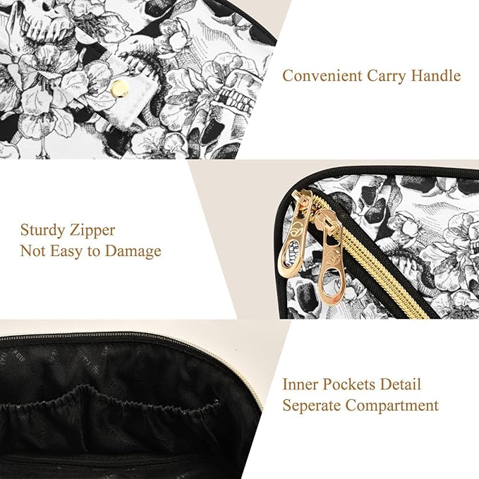 Makeup Organizer Bag, Skull and Flower Travel Makeup Bags Makeup Vanity Case Large Capacity Rhombus Cosmetic Toiletry Bag for Girl Women Ladies