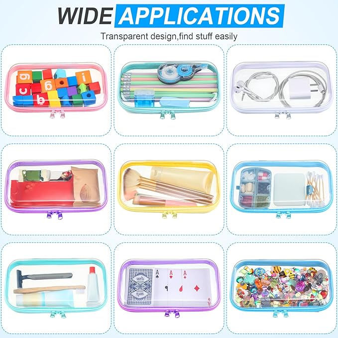 Sanwuta 6 Pcs Clear Hard Zipper Case Hard Plastic Zipper Pouches Makeup Bag Pencil Pouches Transparent Cases for Snacks Plastic Storage Organizer Box for Travel(Colorful,7.48 x 3.94 x 2 Inch)