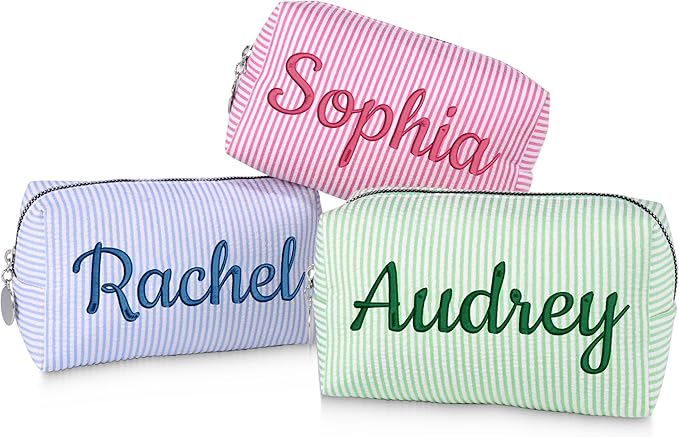 DayOfShe Personalized Name Makeup Bag for Bridesmaid Gifts, Personalized Gifts Stocking Stuffers for Teen Girls Women, Custom Cosmetic Travel Toiletry Bag for Teenager Girls Gifts