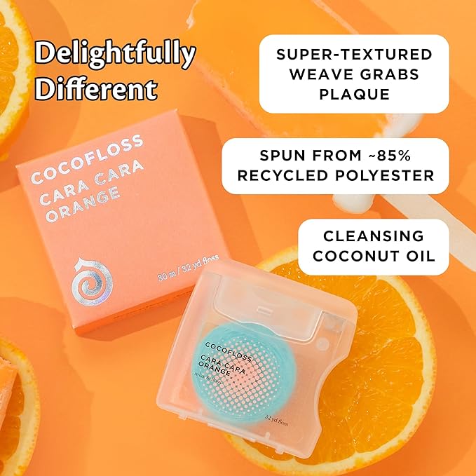 Cocofloss Woven Dental Floss, Dentist-Designed Oral Care, Orange Scent, Waxed, Expanding, Kid-Friendly String Floss with Coconut Oil, 3 Spools (33 yd Each)