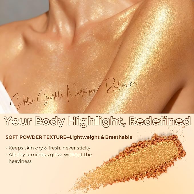 BEPHOLAN Highlighter Powder,High Gloss Glitter,Sparkling Powder Makeup for Face and Body - High-Pigment Shimmer Makeup, Long-Lasting & Buildable（Gilded Gleam）