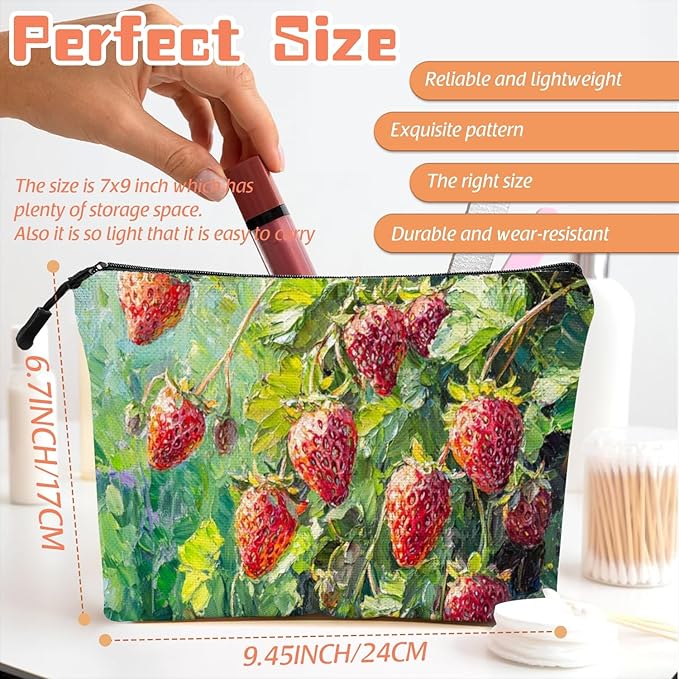 Cosmetic Bags Travel Makeup Toilet Case Waterproof Pouch for Women Girls 6.7X9.45inches - Wild Strawberries on The Plant