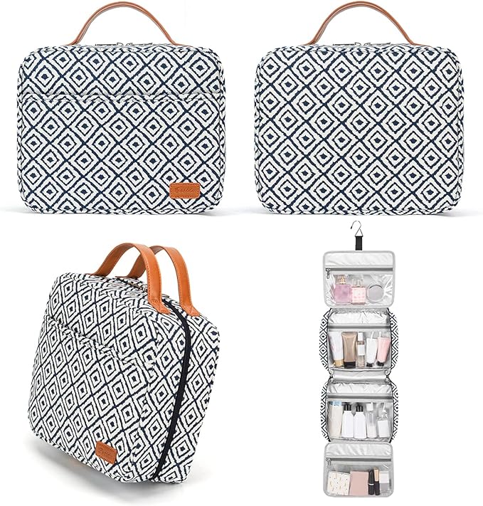 Bosidu Hanging Travel Toiletry Bag,Large Capacity Cosmetic Travel Toiletry Organizer for Women with 4 Compartments & 1 Sturdy Hook,Perfect for Travel/Daily Use/Christmas