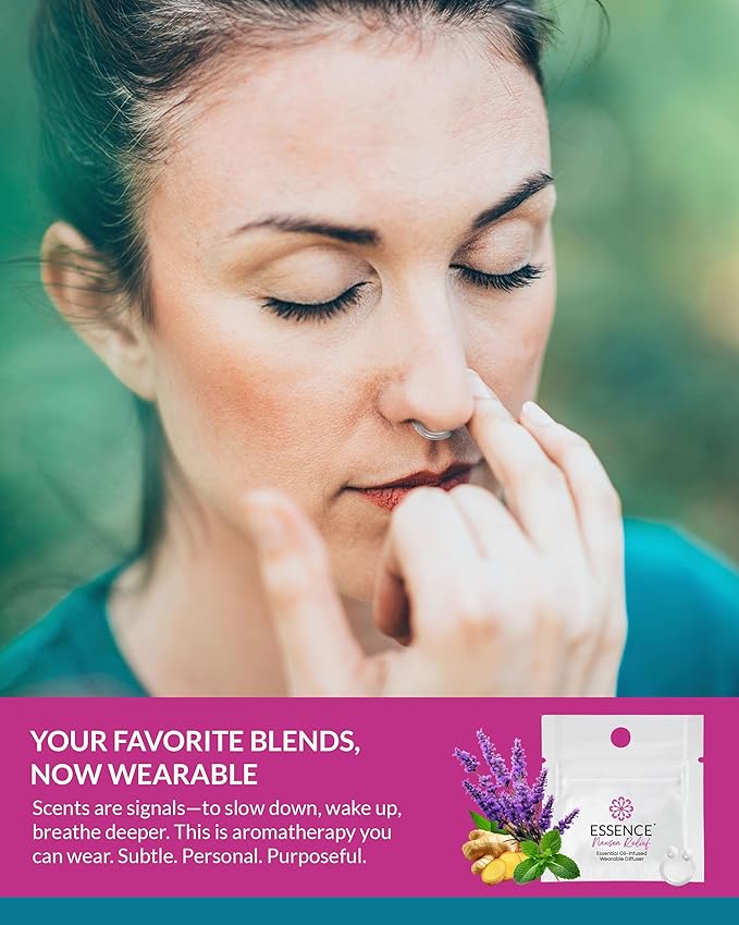 Essence Wearable Aromatherapy Nasal Diffuser – Nausea Relief Essential Oil Nose Ring – Personal Scent Clip for Travel, Work & Everyday Use – Made in USA (3 Pack)