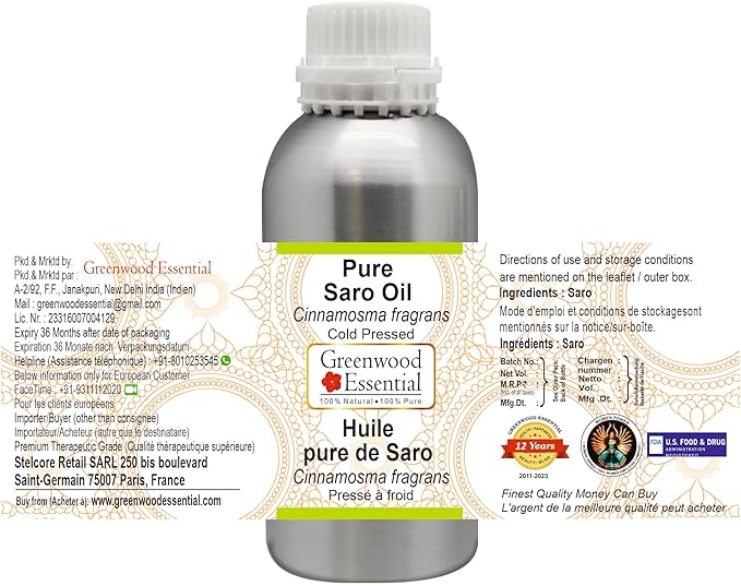 Greenwood Essential Pure Saro Essential Oil (Cinnamosma fragrans) Steam Distilled 1250ml (42 oz)