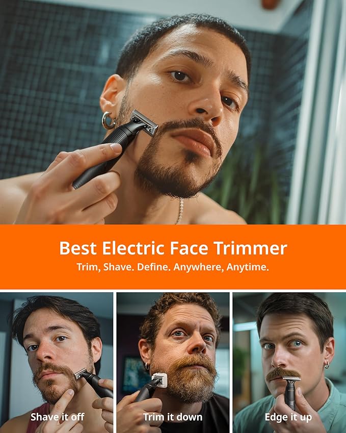 Men's Electic Beard Trimmer with 12-in-1 Rotating Combs - Professional Precision Styling,Magnetic Snap Blade, Wet/Dry Use, USB-C Fast Charge, Travel Friendly - Ideal for All Beard Styles