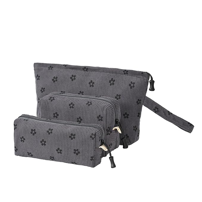 Small Cosmetic Bag set for Women Corduroy Makeup Bag with Interior Pocketes Cute Corduroy Makeup Pouches Women Small Toiletry Bag