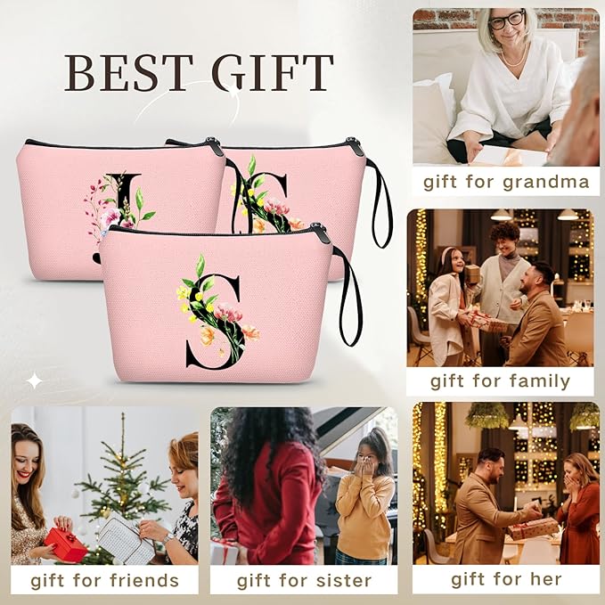 Women Birthday Unique Bride to be Bridal Shower Initial Gifts for Mom Sister Friend Her Teacher Aunt Makeup Cosmetic Bag with Mirror Mothers Day Christmas Graduation S