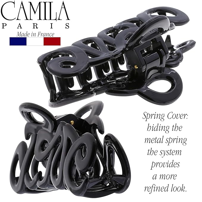 Camila Paris CP3026 French Hair Clip for Women, 3.25 inch Girls Hair Claw Clips Jaw Black Cellulose, Fashion Durable and Styling Hair Accessories for Women, Strong Hold No Slip Grip, Made in France