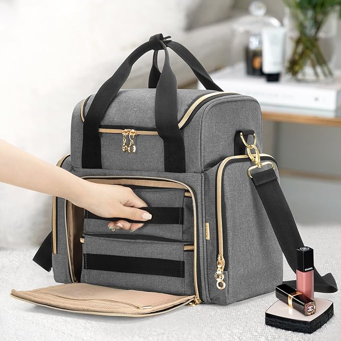 LUXJA Travel Makeup Bag with 2 Removable Cases, Cosmetic Bag with Multiple Storage Sections (Patent Pending), Gray