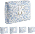 Alphabet Makeup Bag Cosmetic Bag for Women, Christmas Gifts for Age 11-18, Personalized Floral Coquette Travel Bag, Trendy Stuff Zipper Make Up Pouch Organizer Bag (Blue Floral K)