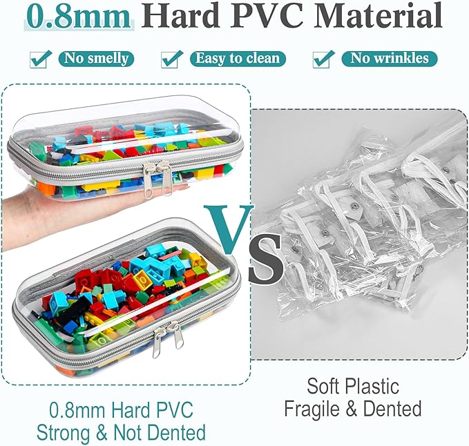 Sanwuta 6 Pcs Clear Hard Zipper Case Hard Plastic Zipper Pouches Makeup Bag Pencil Pouches Transparent Cases for Snacks Plastic Storage Organizer Box for Travel(Gray,7.48 x 3.94 x 2 Inch)