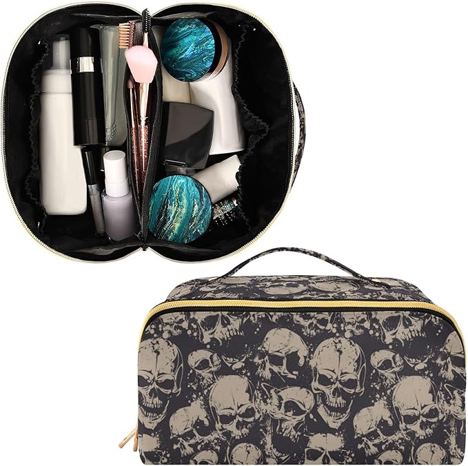 Makeup Organizer Bag, Grunge Skulls Travel Makeup Bags Makeup Vanity Case Large Capacity Rhombus Cosmetic Toiletry Bag for Girl Women Ladies