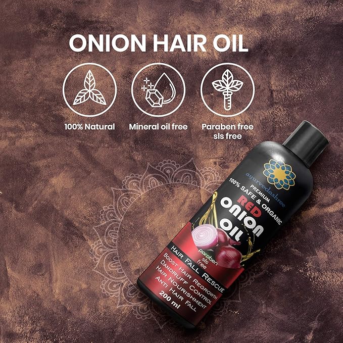 Hair Treatment Oil with Red Onion, Oil blends of Black Seed, Pure Argan, Sandalwood & Rose - 200 Ml/6.7 fl oz