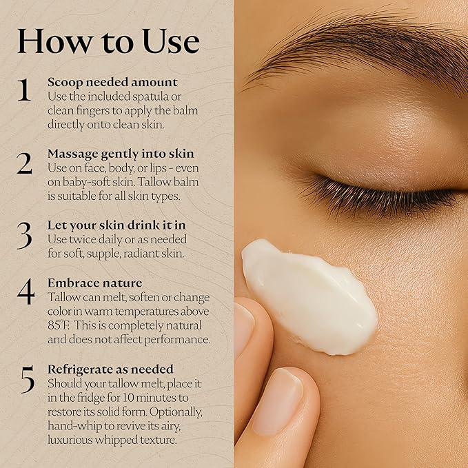 Earth Guru XL 8 OZ Whipped Beef Tallow for Skin,100% Natural Beef Tallow and Honey Balm, Face Moisturizer & Body Lotion Cream, Grass-Fed & Finished, Sebo De Res Para La Cara, Organic Olive Oil, Manuka