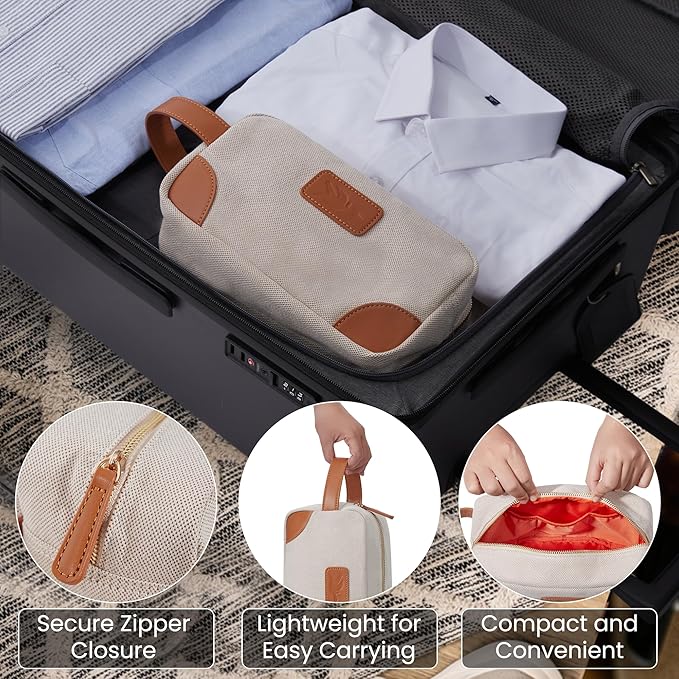 Small Makeup Bag for Women and Men - Cute Cosmetic Bag for Travel, Multipurpose Canvas Make up Pouch for Accessories, Mini Makeup Purse with Zipper and Internal Pockets for Toiletries - Sand