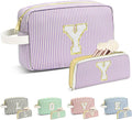 Travel Makeup Bag Christmas Gifts for Women Girl Teens, Personalized Initial Makeup Bag for Cute Teen Girls, Preppy Stuff Toiletry Bag Cosmetic Bag, Teen Girls Gift Trendy Stuff, Letter Y