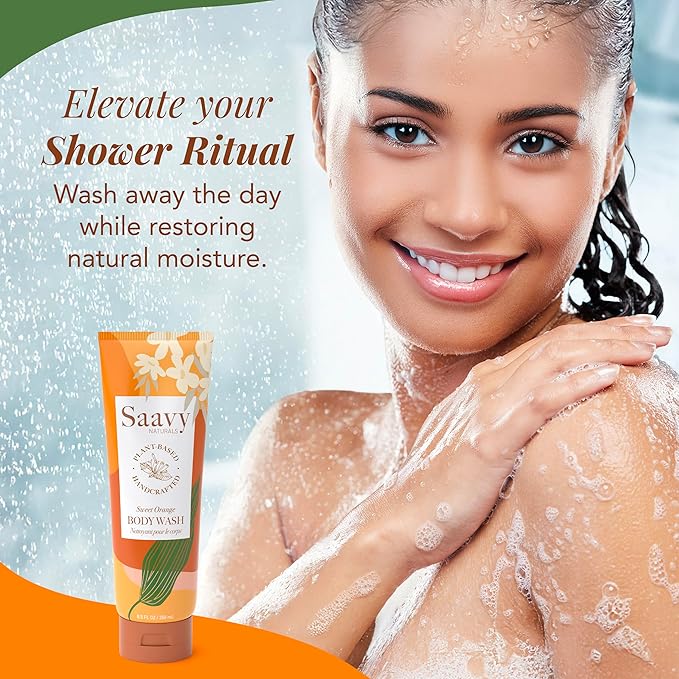 Saavy Naturals Body Wash Sweet Orange Plant-Based Ingredients| Made In USA | Sensitive Skin Body Wash, l Organic & Vegan Formula With Coconut Oil, Shea Butter, And Aloe Vera - 8.5 Fl Oz, 2 Pack