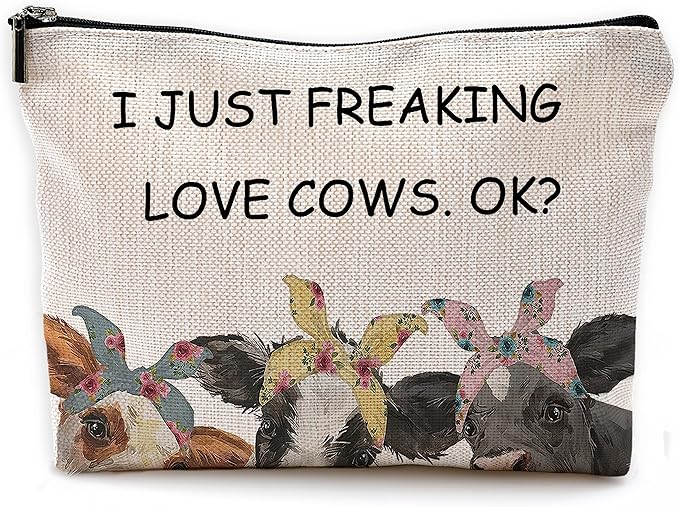 I Just Freaking Love Cows OK Farmhouse Cows with Bandanas Makeup Bag Cosmetic Bags with Zipper Pouch Travel Toiletry Case,Gifts for Cow Lovers Farm Girls