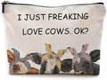 I Just Freaking Love Cows OK Farmhouse Cows with Bandanas Makeup Bag Cosmetic Bags with Zipper Pouch Travel Toiletry Case,Gifts for Cow Lovers Farm Girls
