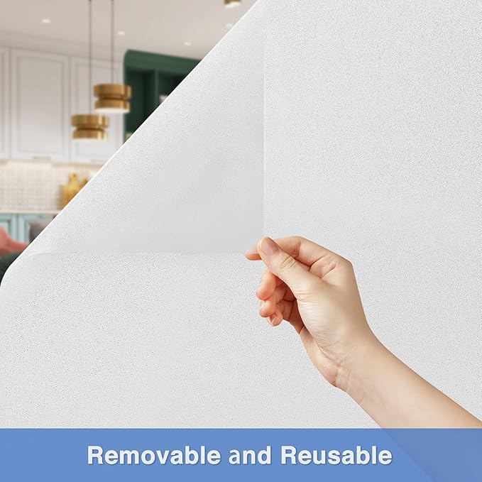 Volcanics Frosted Glass Window Privacy Film with Installation Tools, Removable Static Cling Bathroom Window Film, Heat Control UV Blocking, Peep-Proof, Ideal for Home Office 23.6 x 78.7 Inches