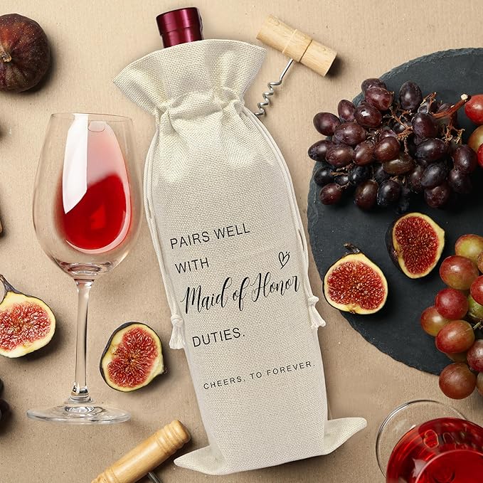 AWSICE Wedding Wine Bottle Bag - Maid of Honor Proposal Gifts - Pairs Well with Wedding Gift Bags - Engagement Present for Bridesmaid - Bridal Planning Shower Decorations-A08