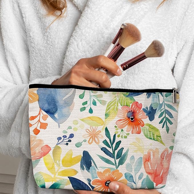 GREOXG Floral Makeup Bag, Small Travel Cosmetic Bag with Zipper, Cute Makeup Pouch Gift Ideas for Women Teen Girls Friends Mom Sisters Teacher Birthday Christmas Wedding Graduation-E33