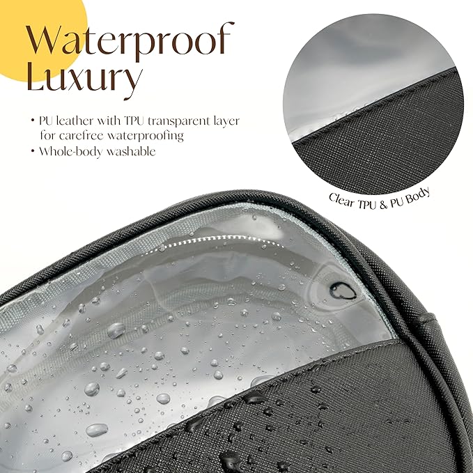 Clear Makeup Bag for Travel, Mini Waterproof Cosmetic Organizer with Zipper, Portable Transparent Toiletry Bag for Women & Men (6.7x6 Inch) - Fits Makeup, Skincare, Jewelry (Black)
