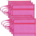 6 Pack Mesh Zipper Pouch Bags, Double Layer Nylon Pouch with Handle for Office Travel Organization (Hot Pink, A4)