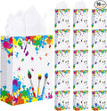 Durony 16-Piece Party Favor Bags with Handles - Tissue Paper Gift Bags for Birthday, Art Themed Party Supplies (8.6 x 6.2 x 3.1 Inches)