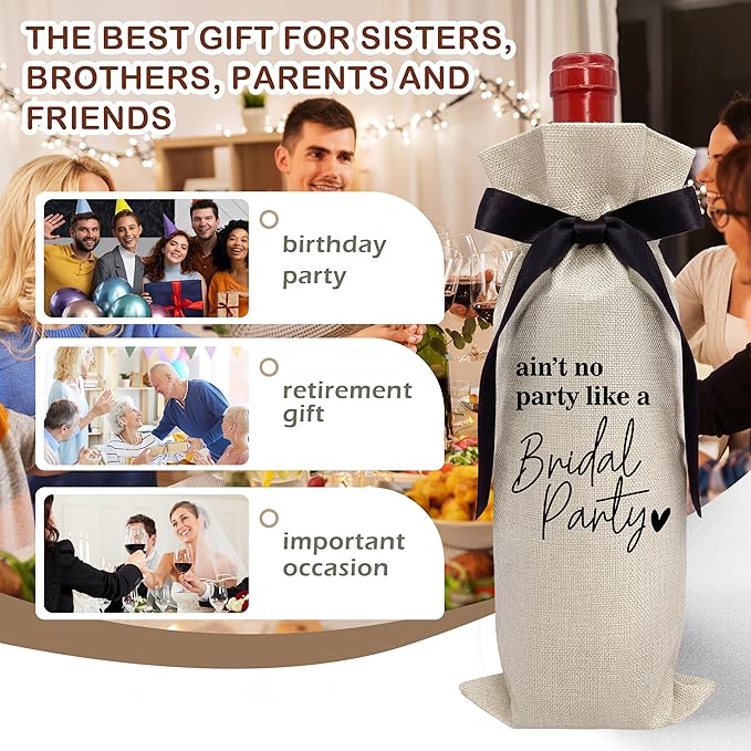 RYIGYWE Cute Bow Ribbon Engagement Gift Wine Bag - 1 PCS Bride to Be Gifts for Bridesmaids Bride and Groom Couples Her Him Will You Be My Bridesmaid for Getting Married Engagement Bridal Shower - A60