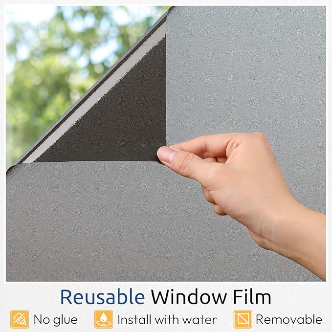 rabbitgoo Privacy Window Film, Static Cling Privacy Film for Glass Windows, Removable Grey Frosted Sun Light Blocking Coverings House Tint for Home Bathroom Garage, Taupe, 35.4 x 78.7 Inches