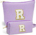Initial Makeup Bag for Women - Toiletry Bag, Portable Cosmetic Bag Make up Kit Pouch | Travel Essentials Cute Makeup Bag Birthday Gifts for Women, Purple Letter R
