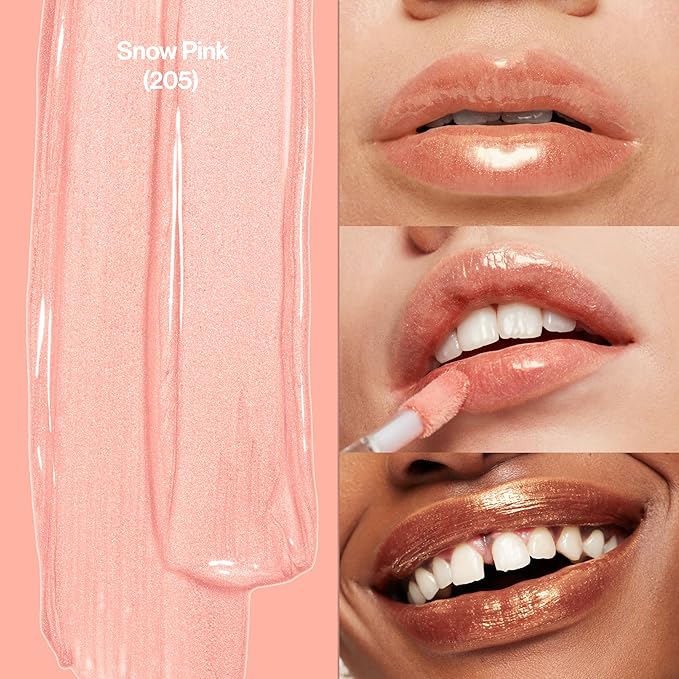 REVLON Super Lustrous Lip Gloss, Non-Sticky, Hydrating, High Shine Finish, 205 Snow Pink, 0.13 oz (Pack of 2)