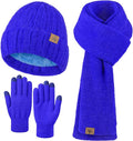 Winter Beanie Hat Scarf Gloves, Warm Fleece Knit Hat Long Scarf Neck Warmer Touch Screen Winter Gloves Set Gifts for Women