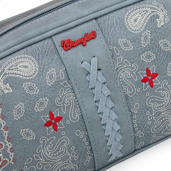 Montana West Wrangler Makeup Bag for Women Small Cosmetic Toiletry Bags Western Paisley Make Up Pouch Durable Cute Travel Purse, Jean Blue
