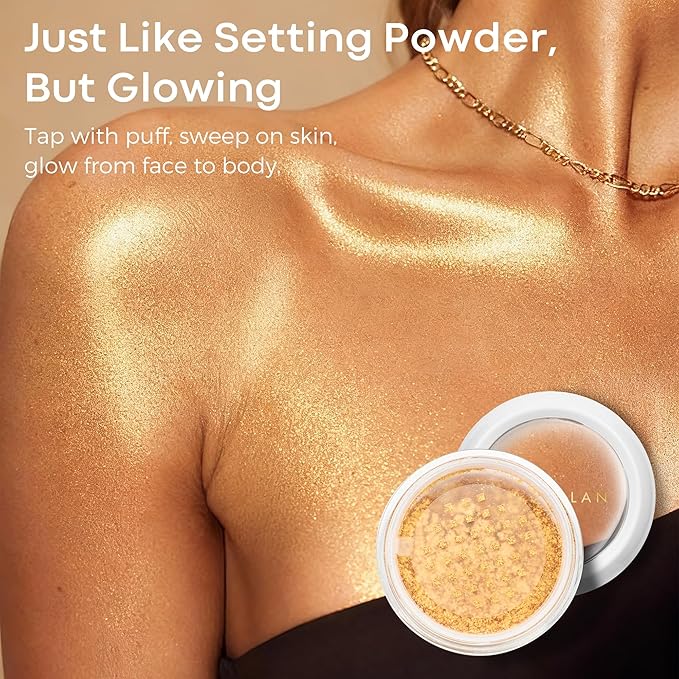 BEPHOLAN Highlighter Powder,High Gloss Glitter,Sparkling Powder Makeup for Face and Body - High-Pigment Shimmer Makeup, Long-Lasting & Buildable（Gilded Gleam）