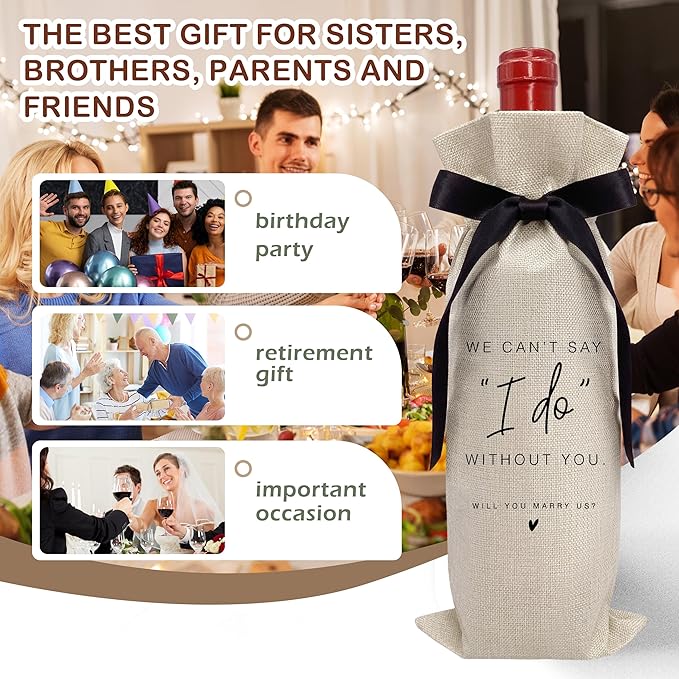 RYIGYWE Black Bow Ribbon Ideas Engagement Gift Wine Bag - 1 PCS Godparents Proposal for Bridesmaids Bride Groom Couples Her Him Officiant Gift for Getting Married Engagement Bridal Shower - A49